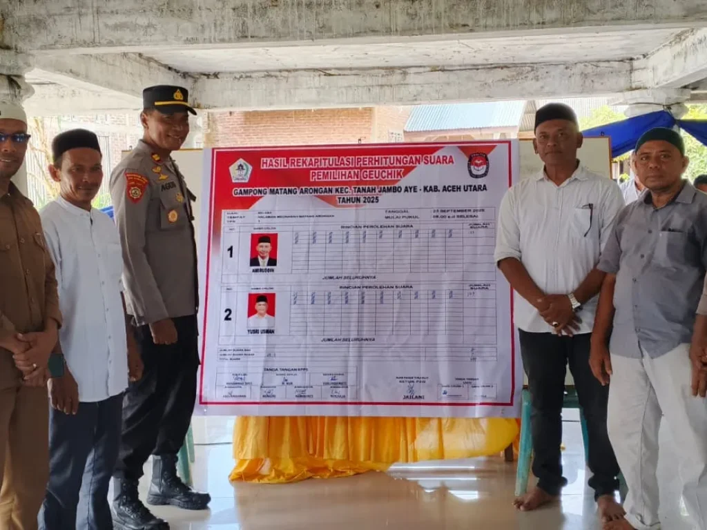 Foto: Geuchik Terpilih Yusri Usman bersama Tokoh Masyarakat usai pemilihan Geuchik Gampong Mantang Arongan, Kecamatan Tanah Jambo Aye. (Photo : ist)