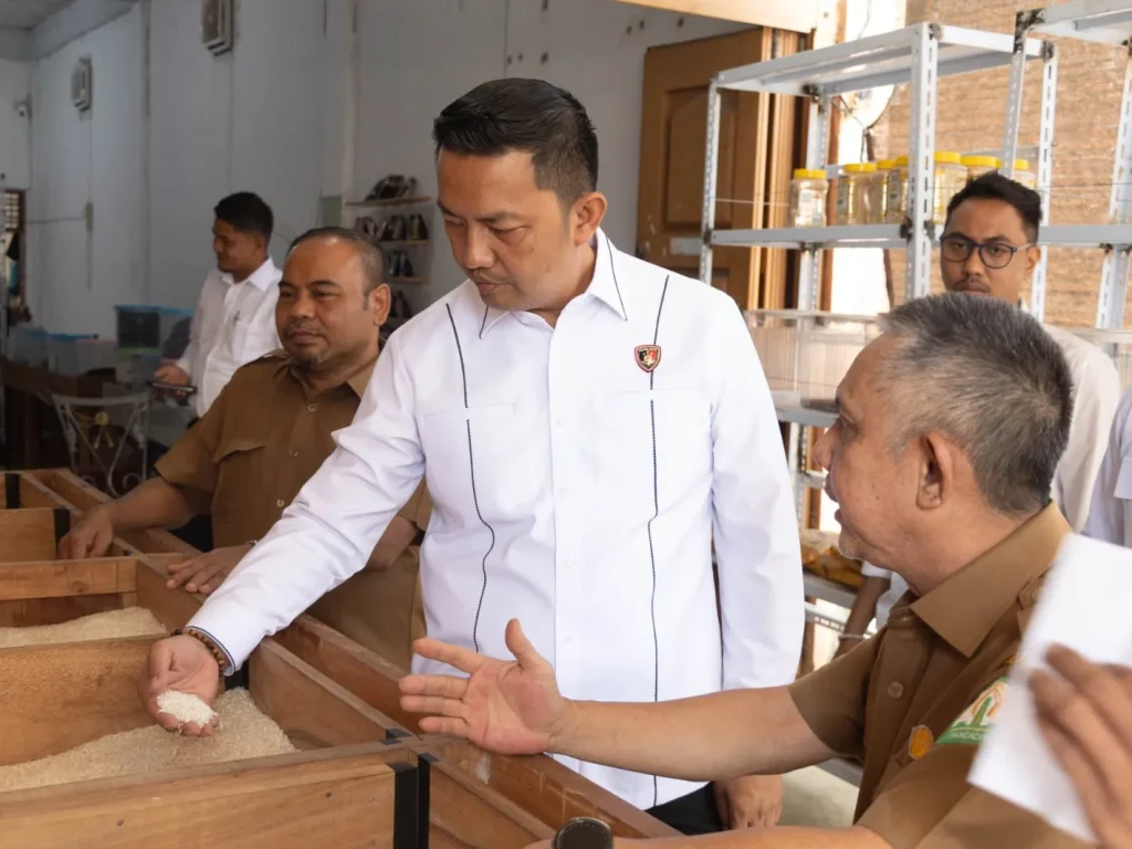 Foto: Dirreskrimsus Polda Aceh, Kombes Pol. Zulhir Destrian sedang Mengawasi harga beras disalah satu supermarket