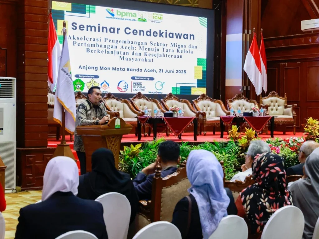 Foto: Badan Pengelola Migas Aceh (BPMA) bersama Pemuda Ikatan Cendekiawan Muslim Indonesia (ICMI) Aceh sukses menggelar Seminar Cendekiawan Migas di Anjong Mon Mata, Banda Aceh, pada Sabtu (21/6/2025).
