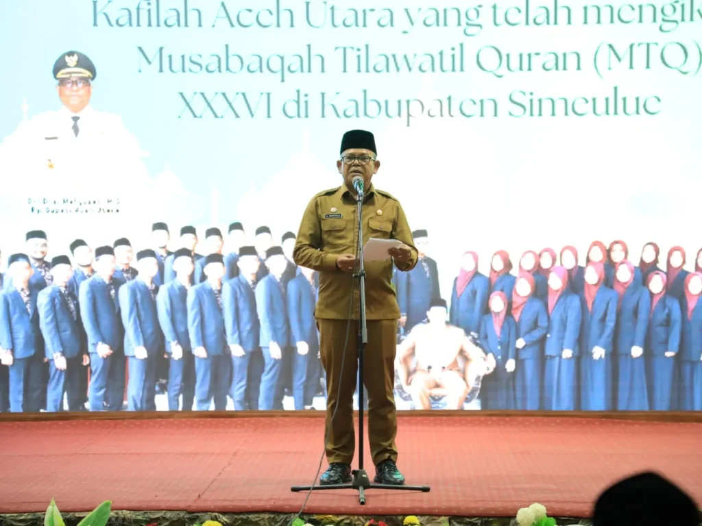 Foto: Sekda Aceh Utara A Murtala Menyambut kepulang kafilah MTQ Aceh ke-36 disambut di Pendopo Bupati Aceh Utara di Lhokseumawe
