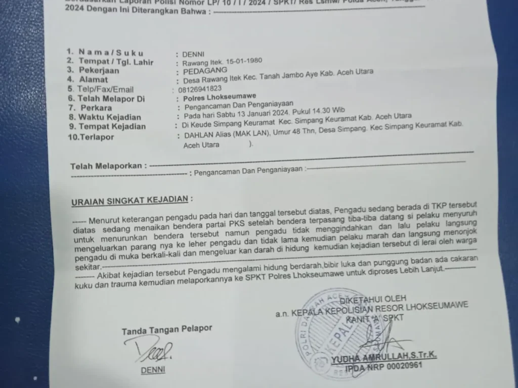 Foto:  Surat Tanda Terima Laporan Polisi