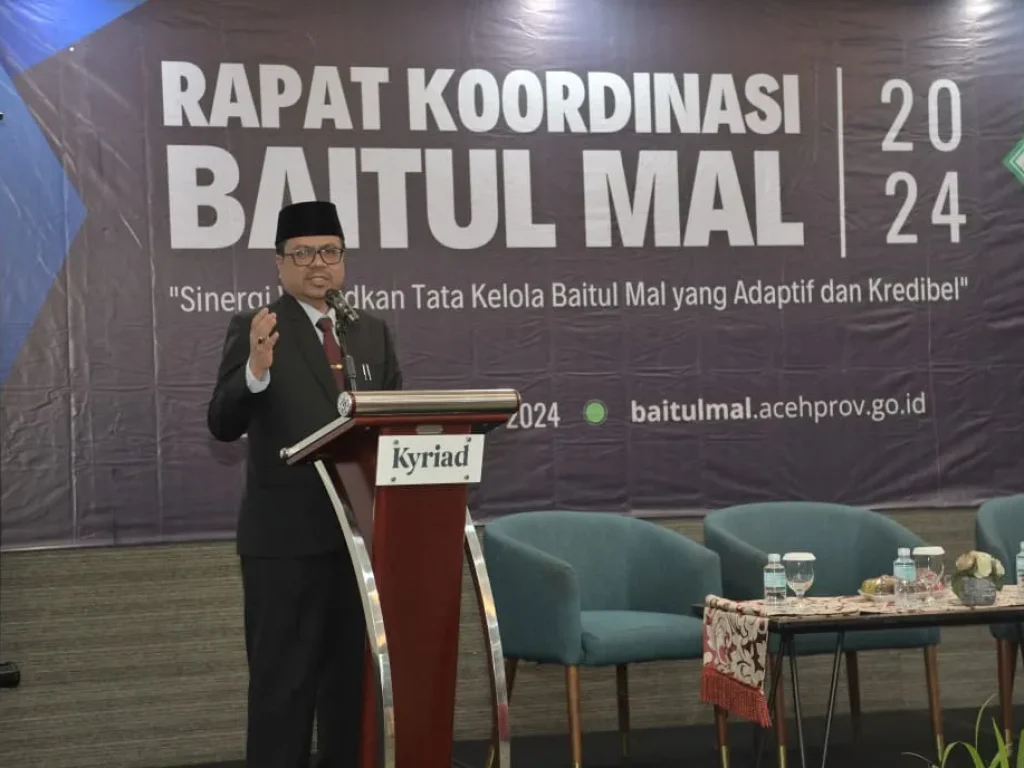 Foto: Pj Sekda Aceh, Azwardi membuka Rapat Koordinasi Baitul Mal Se Aceh di Hotel Kriyad Muraya Banda Aceh, 27/5)2024