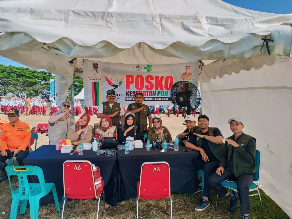Foto: Posko Kesehatan yang disiapkan oleh Panitia Pelaksana PON dan Pemkab Aceh Utara terus siaga di venue aerosport Bandara Malikussaleh Kecamatan Muara Batu.