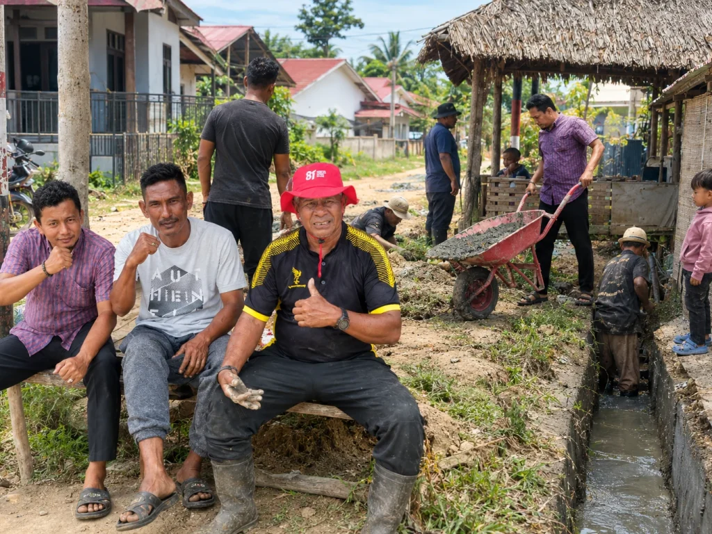 Suasana kegiatan Gotong royong masyarakat Gampong Meunasah tunong di balai kompek perumahan Graha Bidari Indah. (Photo : Ist)
